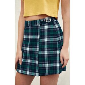 John Galt Emerson Wrap Skirt Blue Green White Plaid One Size 23"-25"
